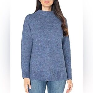Cozy Winter wear Cozycore eclectic grandpa Cabincore Blue Knit Mock-neck Sweater